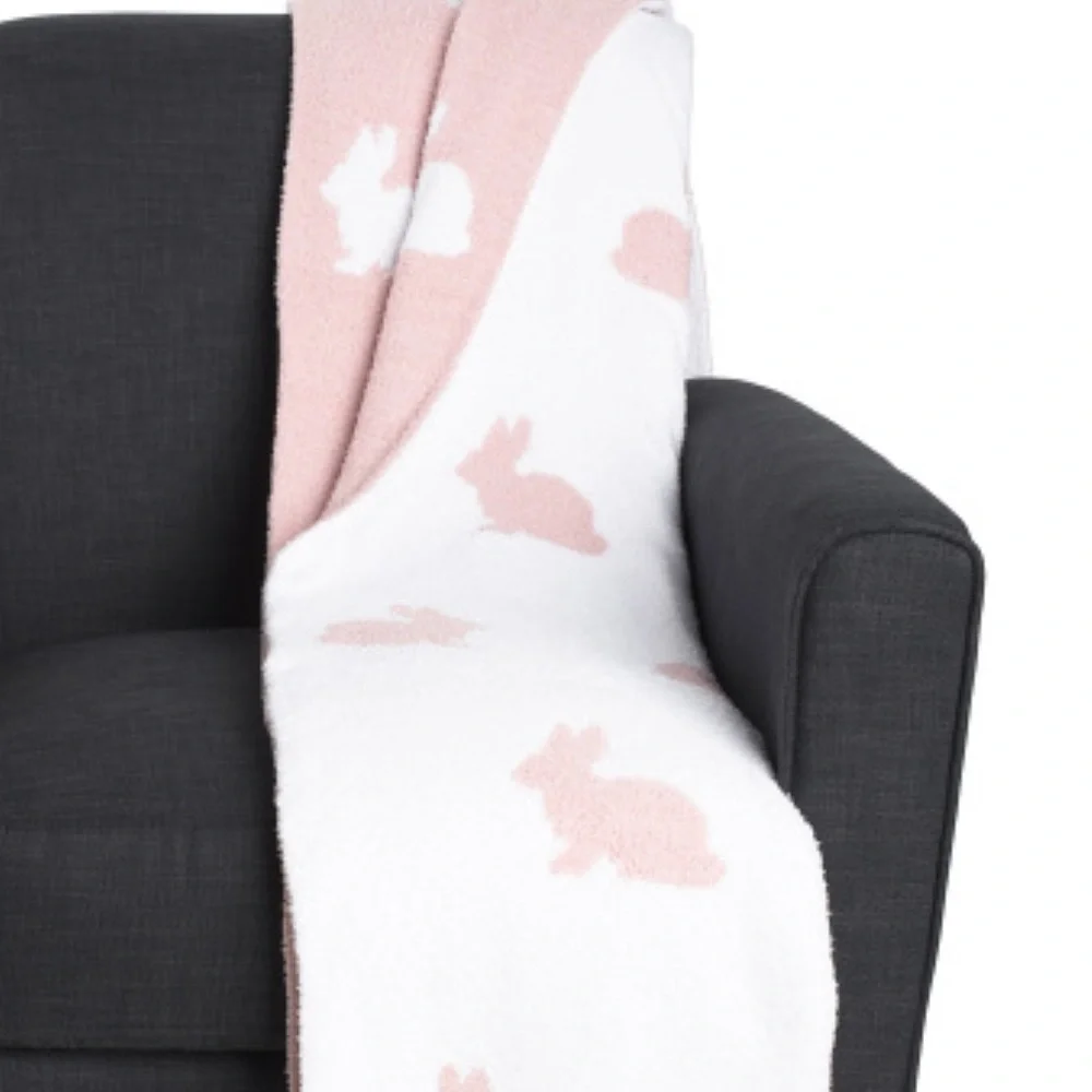 The Farmhouse by Rachel Ashwell Feather Knit Pink Easter Bunny Throw Blanket